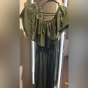 Floor length flowy dress. Off the shoulder